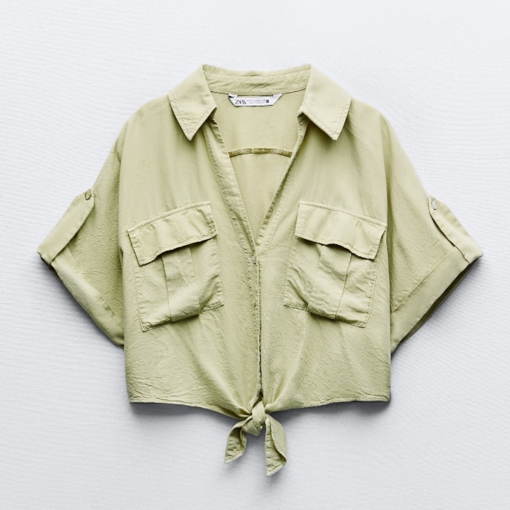 NWT // Zara Cropped Tie Front Cargo Shirt